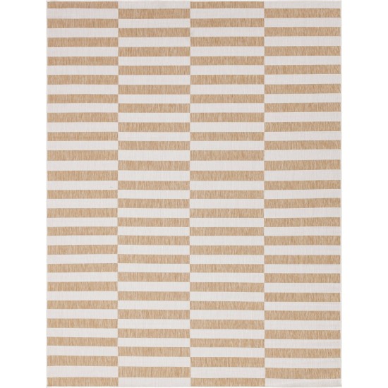 Rug Unique Loom Outdoor Striped Light Brown Rectangular 9' 0 x 12' 0