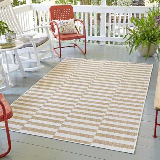 Rug Unique Loom Outdoor Striped Light Brown Rectangular 9' 0 x 12' 0