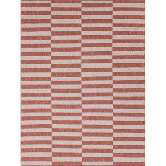 Rug Unique Loom Outdoor Striped Red Rectangular 9' 0 x 12' 0