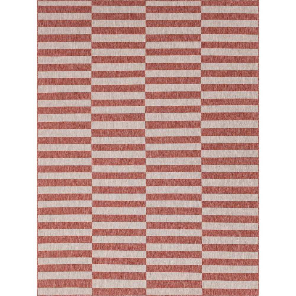 Rug Unique Loom Outdoor Striped Red Rectangular 9' 0 x 12' 0