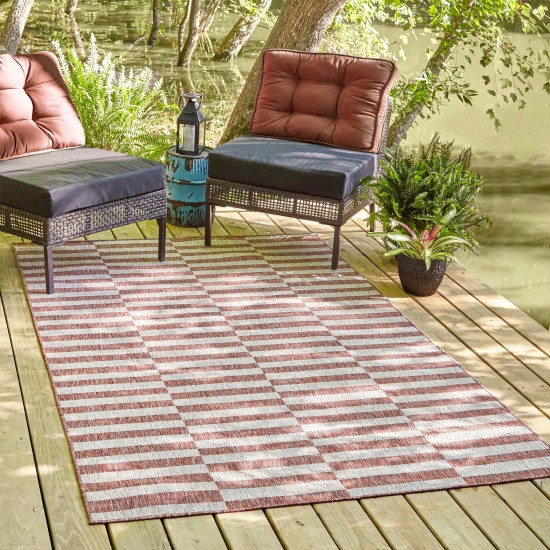 Rug Unique Loom Outdoor Striped Red Rectangular 9' 0 x 12' 0