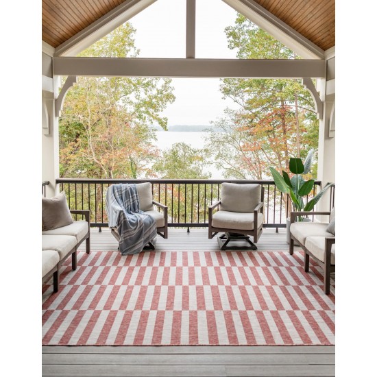 Rug Unique Loom Outdoor Striped Red Rectangular 9' 0 x 12' 0