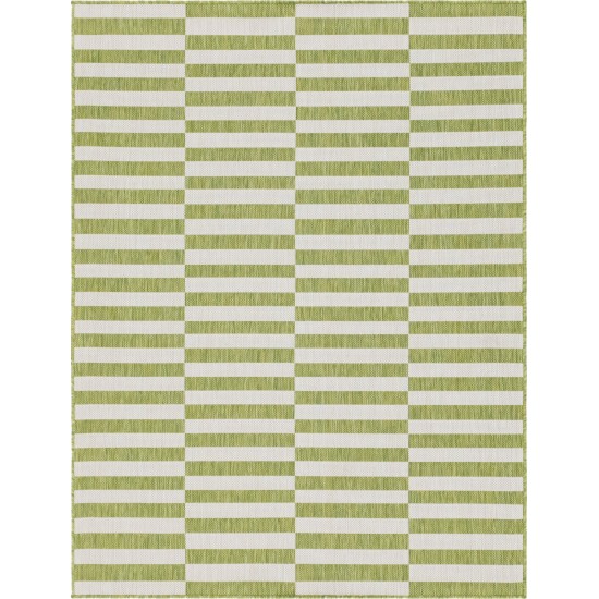 Rug Unique Loom Outdoor Striped Green Rectangular 9' 0 x 12' 0