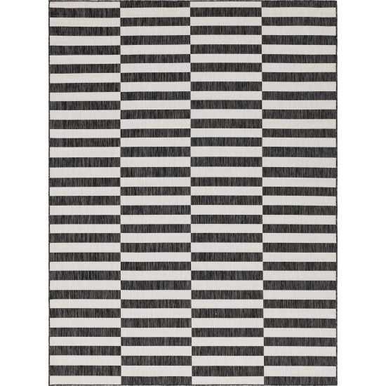 Rug Unique Loom Outdoor Striped Charcoal Rectangular 9' 0 x 12' 0