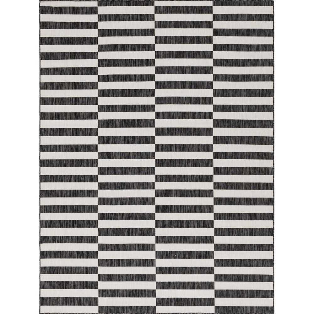 Rug Unique Loom Outdoor Striped Charcoal Rectangular 9' 0 x 12' 0