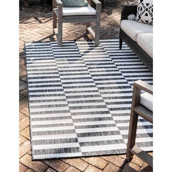 Rug Unique Loom Outdoor Striped Charcoal Rectangular 9' 0 x 12' 0