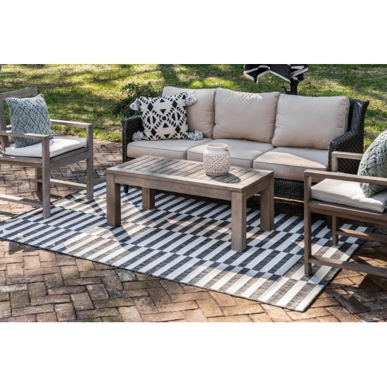 Rug Unique Loom Outdoor Striped Charcoal Rectangular 9' 0 x 12' 0