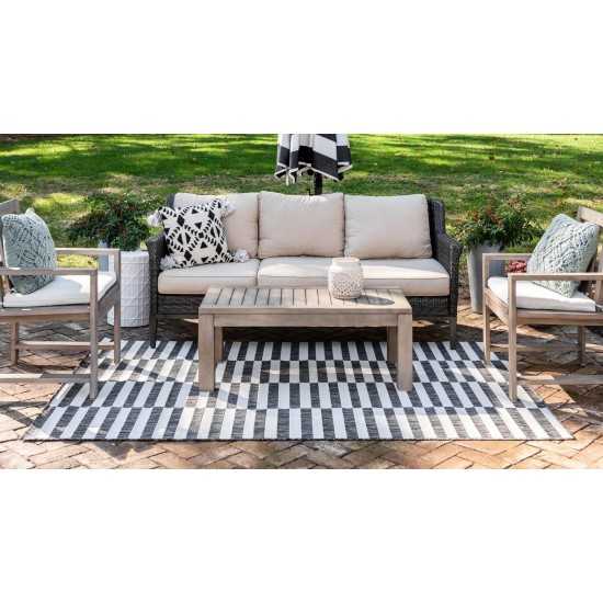 Rug Unique Loom Outdoor Striped Charcoal Rectangular 9' 0 x 12' 0