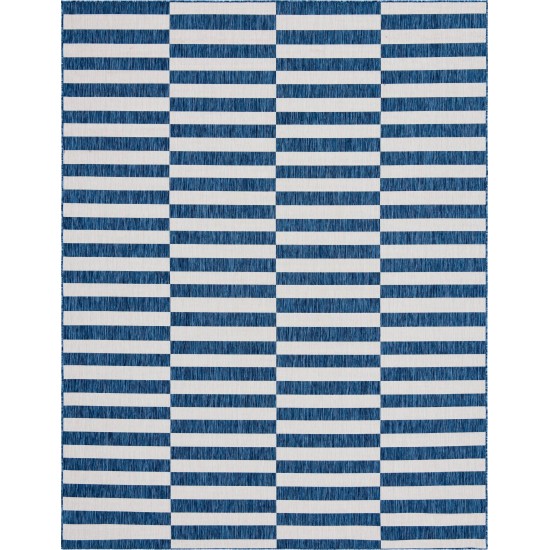 Rug Unique Loom Outdoor Striped Navy Blue Rectangular 9' 0 x 12' 0