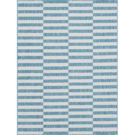 Rug Unique Loom Outdoor Striped Blue Rectangular 9' 0 x 12' 0