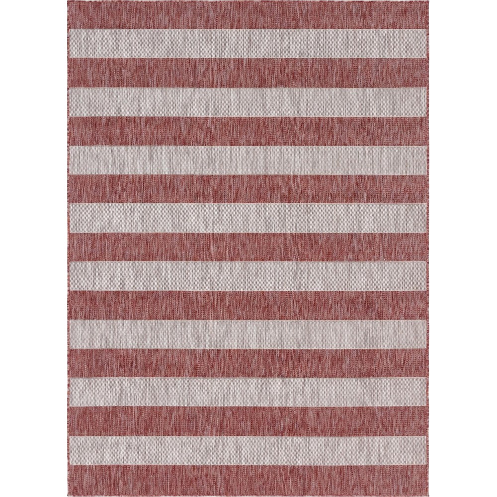 Rug Unique Loom Outdoor Striped Rust Red Rectangular 8' 0 x 11' 4