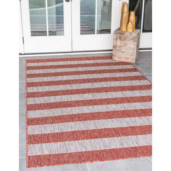 Rug Unique Loom Outdoor Striped Rust Red Rectangular 8' 0 x 11' 4