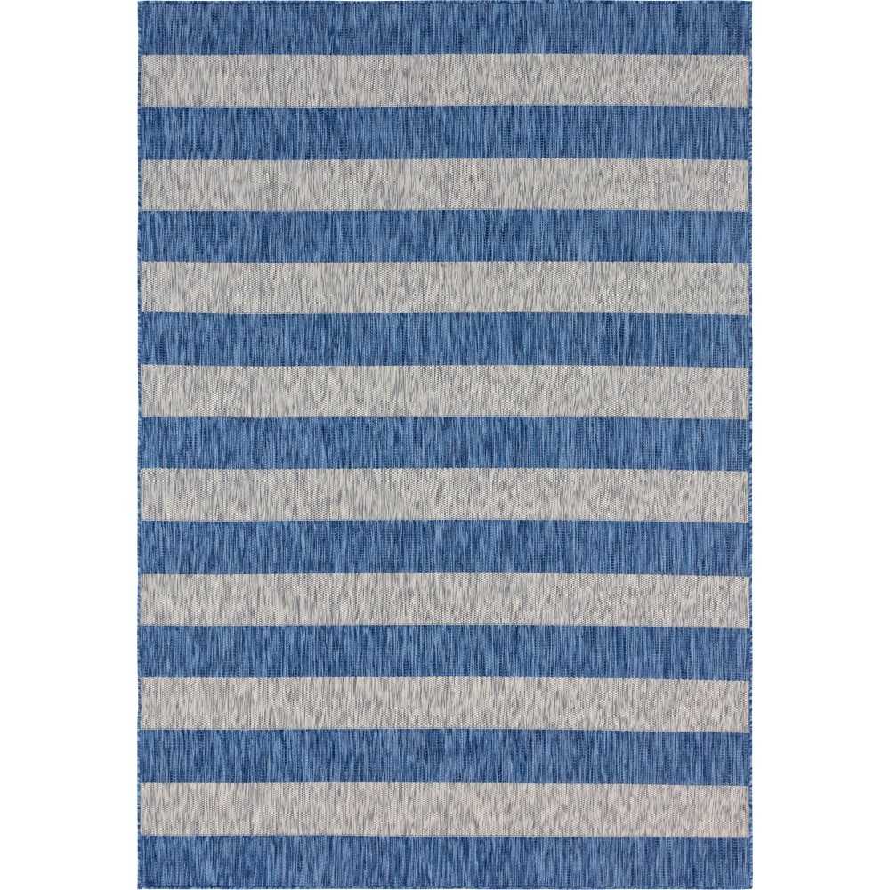 Rug Unique Loom Outdoor Striped Blue Rectangular 8' 0 x 11' 4