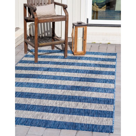 Rug Unique Loom Outdoor Striped Blue Rectangular 8' 0 x 11' 4