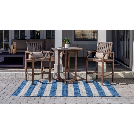 Rug Unique Loom Outdoor Striped Blue Rectangular 8' 0 x 11' 4