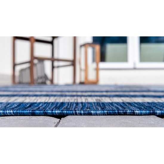 Rug Unique Loom Outdoor Striped Blue Rectangular 8' 0 x 11' 4