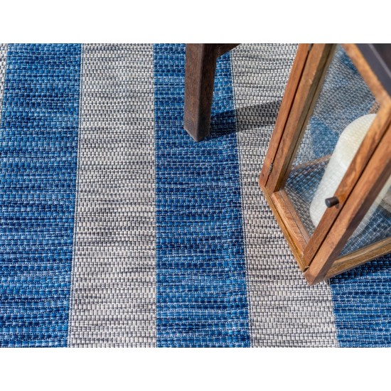 Rug Unique Loom Outdoor Striped Blue Rectangular 8' 0 x 11' 4