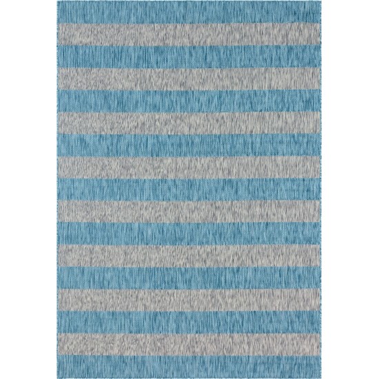 Rug Unique Loom Outdoor Striped Aqua Blue Rectangular 8' 0 x 11' 4