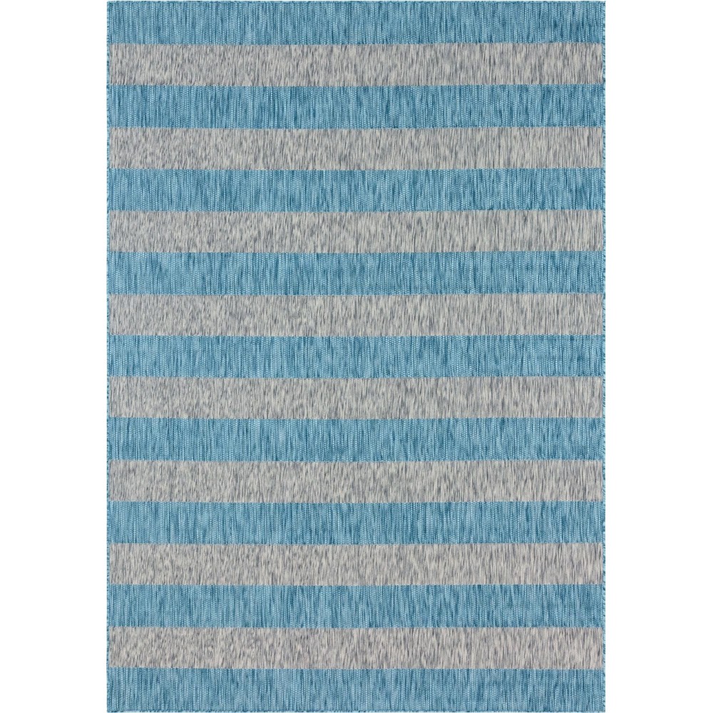 Rug Unique Loom Outdoor Striped Aqua Blue Rectangular 8' 0 x 11' 4