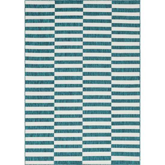 Rug Unique Loom Outdoor Striped Teal Rectangular 8' 0 x 11' 4