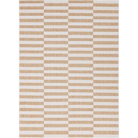 Rug Unique Loom Outdoor Striped Light Brown Rectangular 8' 0 x 11' 4