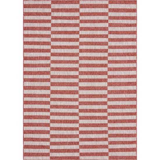 Rug Unique Loom Outdoor Striped Red Rectangular 8' 0 x 11' 4