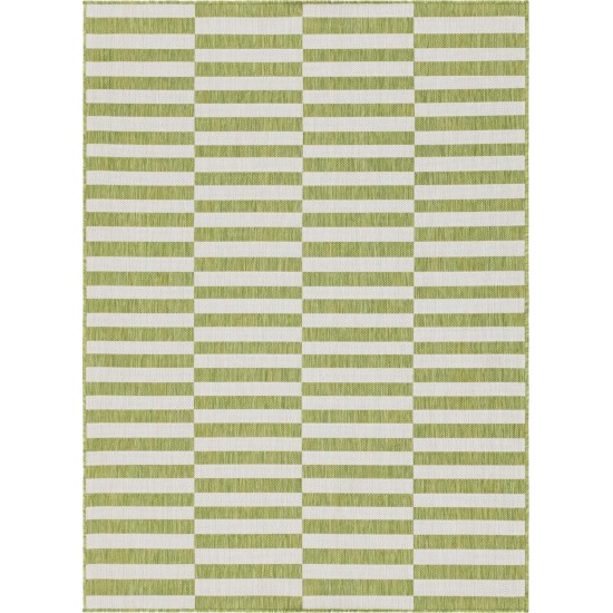 Rug Unique Loom Outdoor Striped Green Rectangular 8' 0 x 11' 4