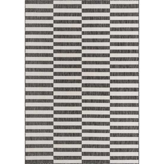 Rug Unique Loom Outdoor Striped Charcoal Rectangular 8' 0 x 11' 4