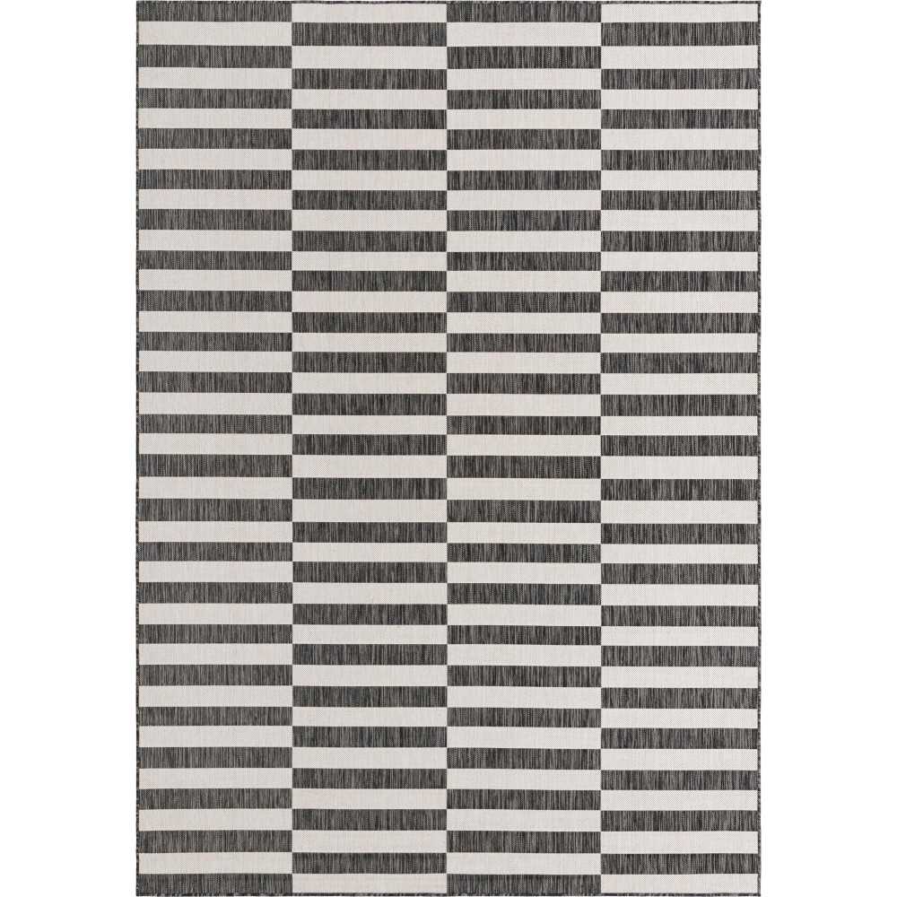 Rug Unique Loom Outdoor Striped Charcoal Rectangular 8' 0 x 11' 4