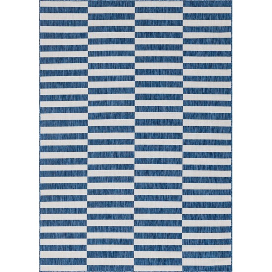 Rug Unique Loom Outdoor Striped Navy Blue Rectangular 8' 0 x 11' 4