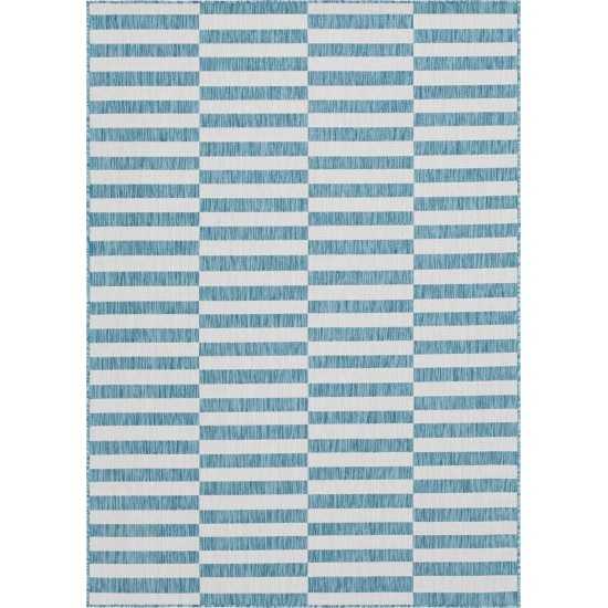 Rug Unique Loom Outdoor Striped Blue Rectangular 8' 0 x 11' 4