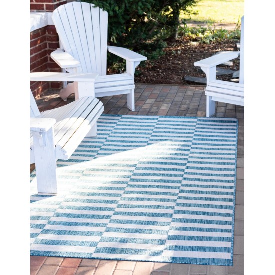 Rug Unique Loom Outdoor Striped Blue Rectangular 8' 0 x 11' 4