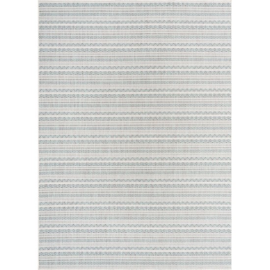 Rug Unique Loom Outdoor Striped Teal Rectangular 7' 10 x 11' 0