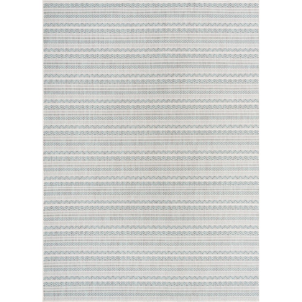 Rug Unique Loom Outdoor Striped Teal Rectangular 7' 10 x 11' 0