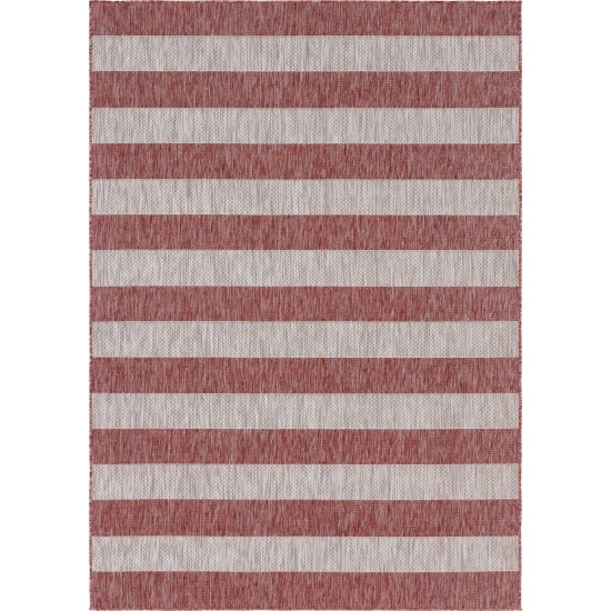 Rug Unique Loom Outdoor Striped Rust Red Rectangular 7' 0 x 10' 0