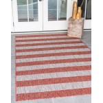 Rug Unique Loom Outdoor Striped Rust Red Rectangular 7' 0 x 10' 0