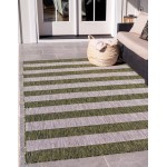 Rug Unique Loom Outdoor Striped Green Rectangular 7' 0 x 10' 0