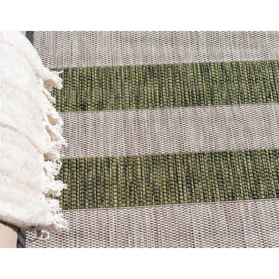 Rug Unique Loom Outdoor Striped Green Rectangular 7' 0 x 10' 0