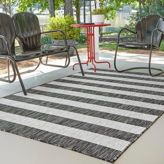 Rug Unique Loom Outdoor Striped Gray Rectangular 7' 0 x 10' 0