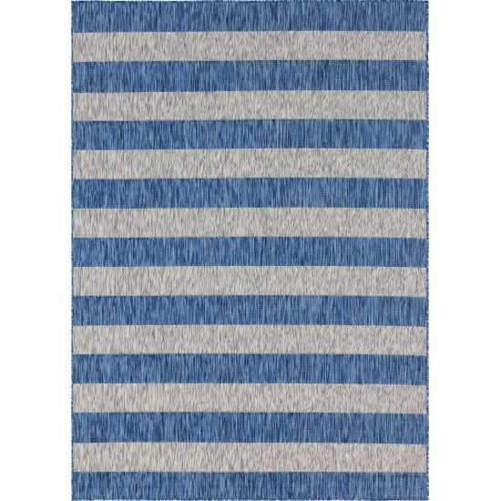 Rug Unique Loom Outdoor Striped Blue Rectangular 7' 0 x 10' 0