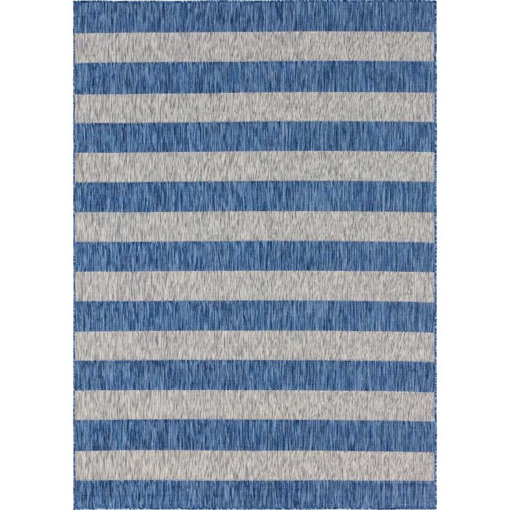 Rug Unique Loom Outdoor Striped Blue Rectangular 7' 0 x 10' 0