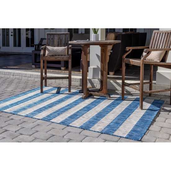 Rug Unique Loom Outdoor Striped Blue Rectangular 7' 0 x 10' 0