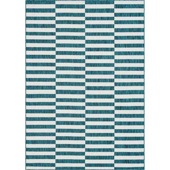 Rug Unique Loom Outdoor Striped Teal Rectangular 7' 0 x 10' 0