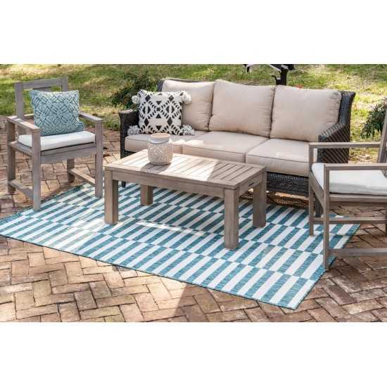 Rug Unique Loom Outdoor Striped Teal Rectangular 7' 0 x 10' 0