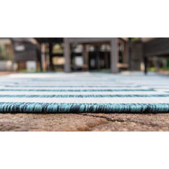 Rug Unique Loom Outdoor Striped Teal Rectangular 7' 0 x 10' 0