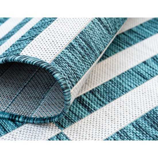 Rug Unique Loom Outdoor Striped Teal Rectangular 7' 0 x 10' 0