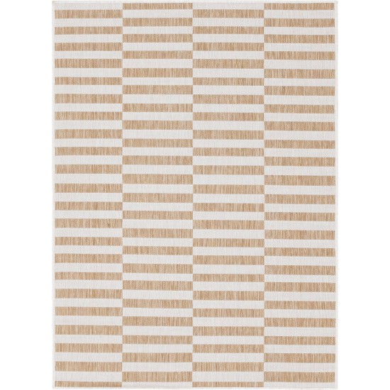 Rug Unique Loom Outdoor Striped Light Brown Rectangular 7' 0 x 10' 0