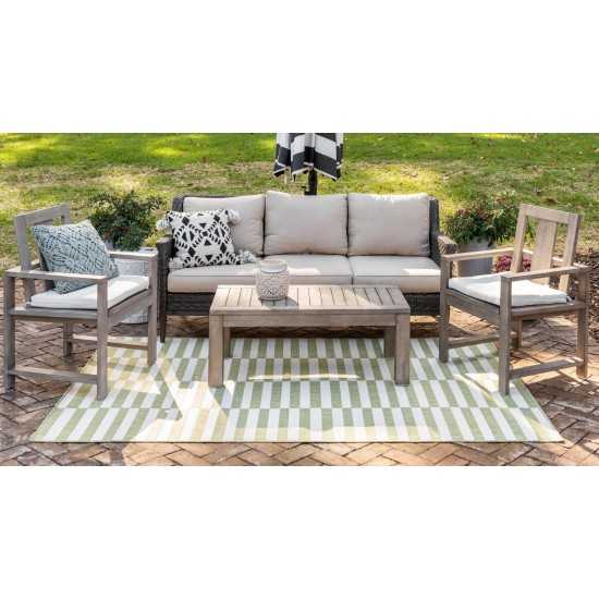 Rug Unique Loom Outdoor Striped Green Rectangular 7' 0 x 10' 0