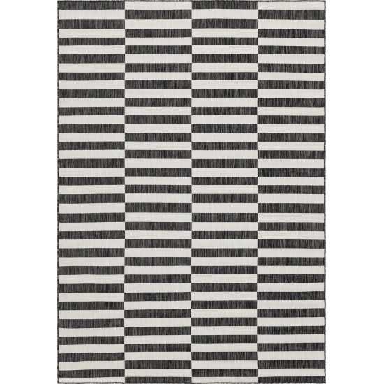 Rug Unique Loom Outdoor Striped Charcoal Rectangular 7' 0 x 10' 0