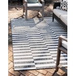 Rug Unique Loom Outdoor Striped Charcoal Rectangular 7' 0 x 10' 0